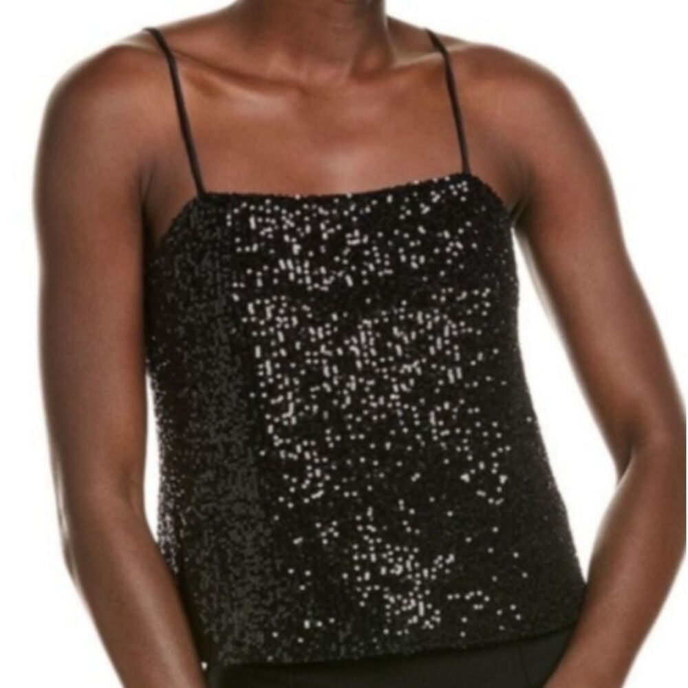 Ramy Brook Sequin Cami Top Black Spaghetti Strap Size 2